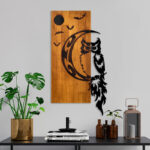 Wall deco Owle pine wood in natural color and black metal 36x3x66cm - Image 2