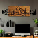 Wall deco Nereve pine wood in natural color and black metal 95x3x30cm - Image 2