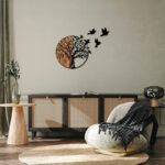 Wall deco Benanje pine wood in natural color and black metal 92x3x71cm - Image 2