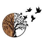 Wall deco Benanje pine wood in natural color and black metal 92x3x71cm