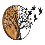 Wall deco Benanje pine wood in natural color and black metal 92x3x71cm - Image 3