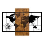 Wall deco Merzo pine wood in natural color and black metal 58x3x85cm