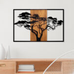 Wall deco Merzo pine wood in natural color and black metal 90x3x58cm - Image 2