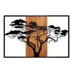 Декорација за ѕид од бор Мерзо во природна боја и црн метал 90x3x58 см