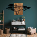Wall deco Efren pine wood in natural color and black metal 144x3x70cm - Image 2