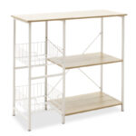 Floor Shelf unit Noon with MDF in white-natural color 80x34x75cm