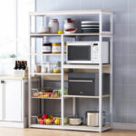 Floor shelf unit Leena metallic in white-natural color 80x30x142cm - Image 2