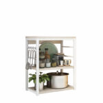 Floor shelf unit Cayde metallic in white-natural color 50x35x71.5cm - Image 3