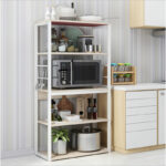Floor shelf unit Tace metallic in white-natural color 50x30x129cm - Image 2