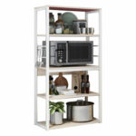 Floor shelf unit Tace metallic in white-natural color 50x30x129cm
