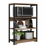 Floor shelf unit Daan metallic in walnut-black color 60x30x100cm
