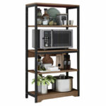 Floor sfelf unit Obra metallic in walnut-black color 60x30x126cm