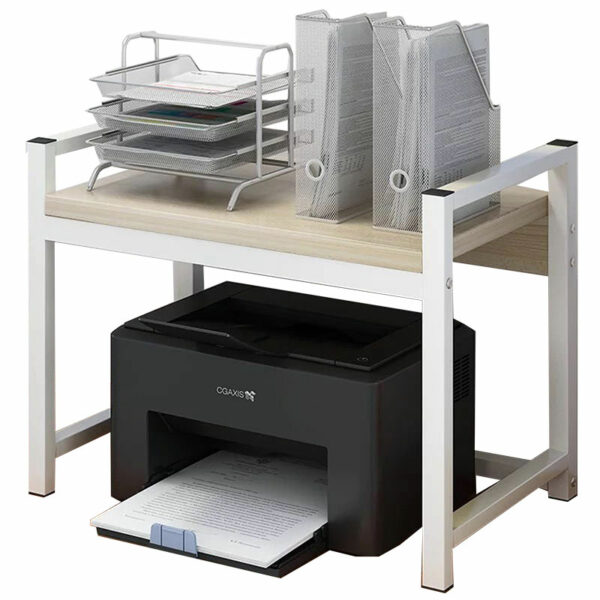 table shelf unit Cadia metallic in white-natural color 53x35x44cm