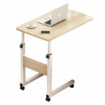 Side table Talf on wheels in white-walnut color 60x40x62-88cm