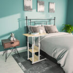 Babs side table on wheels in white-natural color 60x40x71-92cm - Image 2