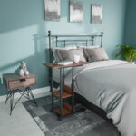 Side table on wheels Babs in walnut-black color 60x40x71-92cm - Image 2