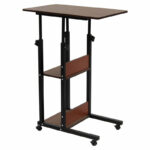 Side table on wheels Babs in walnut-black color 60x40x71-92cm