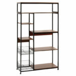 Floor shelf unit Leena metallic in dark oak-black color 80x30x142cm