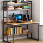 Metal computer table Damp MDF natural-black 100x60x154cm - Image 2