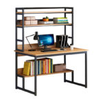 Метална компјутерска маса од влажна МДФ природна-црна 100x60x154 см