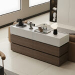 Sonlen mdf chest of drawers in walnut-beige shade 120x40x72cm - Image 2