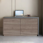 Multifunctional desk with integrated drawer unit, Reaze MDF in light walnut-anthracite color 120x50x73.5 cm. - Image 2