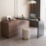 Multifunctional desk with integrated drawer unit, Reaze MDF in light walnut-anthracite color 120x50x73.5 cm. - Image 3