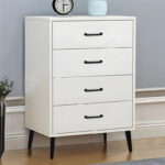 Adrenile mdf chest of drawers in white shade and black metal leg 80x40x84cm - Слика 2
