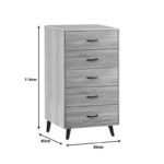Adrenile mdf chest of drawers in natural shade and black metal leg 80x40x114cm - Слика 2
