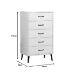 Adrenile mdf chest of drawers in white shade and black metal leg 80x40x114cm - Слика 2