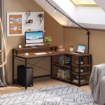 Corner computer reversible desk Tebul MDF-metal in walnut color 130x60x88cm - Слика 2