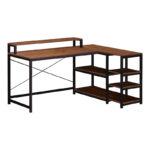 Аголна компјутерска реверзибилна маса Tebul MDF-метал во боја на орев 130x60x88 см