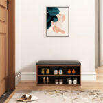 Shoe cabinet stool Kiana 6 pairs in walnut color 80x32x44cm - Слика 2