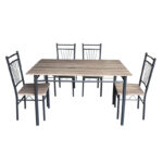 Dining set Roza I 5pcs in dark natural color with black metal legs 110x68x75cm