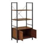 Floor-standing shelf with cabinet Kuili metal black-mdf in walnut shade 60x36x121cm - Image 2