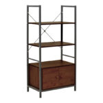 Floor-standing shelf with cabinet Kuili metal black-mdf in walnut shade 60x36x121cm