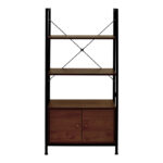 Floor-standing shelf with cabinet Kuili metal black-mdf in walnut shade 60x36x121cm - Image 5