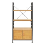 Floor-standing shelf with cabinet Kuili metal black-mdf in oak shade 60x36x121cm - Image 5