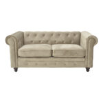 Two-seater sofa Chesterfield type velvet in beige shade 160x84x67cm - Слика 2