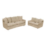 Interest living room set 2 pcs fabric in beige shade with cushions