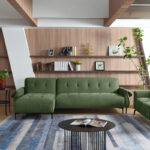 Three-seater reversible sofa bed Nuavid khaki green fabric 293x143x85cm - Слика 2