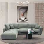 Reversible corner sofa Gianco fabric in mint color 298x208x85cm - Image 2