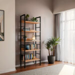 Bookcase Elbo natural-black steel 60x28x160cm - Слика 2