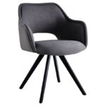 Rotating armchair Soreyia dark grey fabric-black metal leg 63x59x83cm