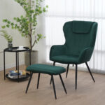 Armchair with footstool Rueda velvet in dark green shade with black metal legs 71.5x66.5x99cm - Image 2