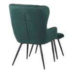 Armchair with footstool Rueda velvet in dark green shade with black metal legs 71.5x66.5x99cm - Image 3