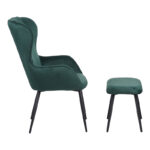 Armchair with footstool Rueda velvet in dark green shade with black metal legs 71.5x66.5x99cm - Image 4