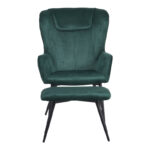 Armchair with footstool Rueda velvet in dark green shade with black metal legs 71.5x66.5x99cm - Image 5