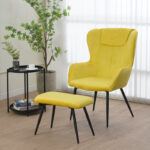 Armchair with footstool Rueda velvet in yellow shade with black metal legs 71.5x66.5x99cm - Слика 2