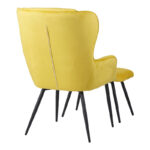 Armchair with footstool Rueda velvet in yellow shade with black metal legs 71.5x66.5x99cm - Слика 3